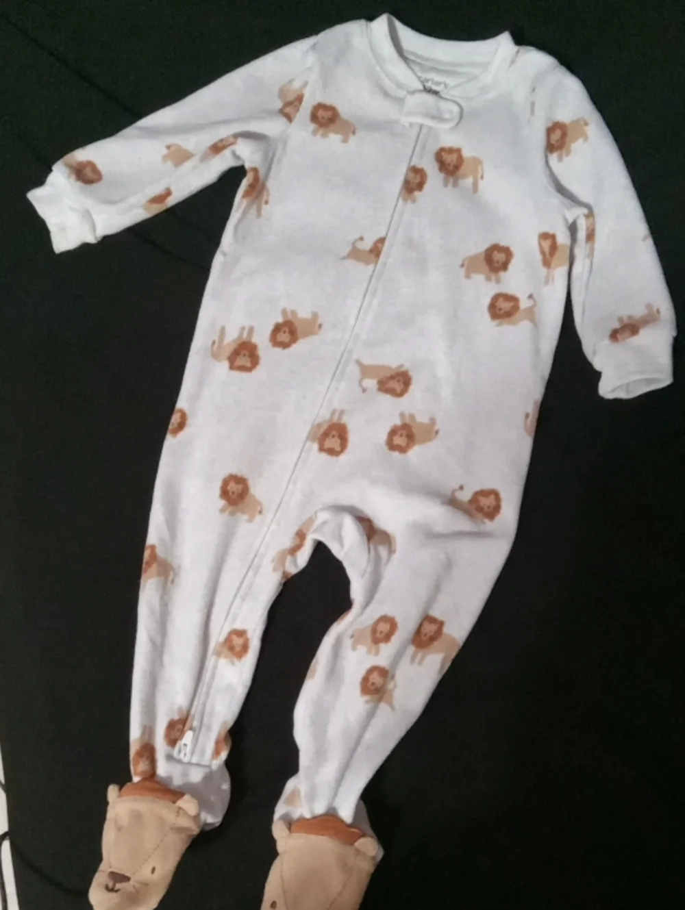 Carter's White Lion-Print Footed One-Piece